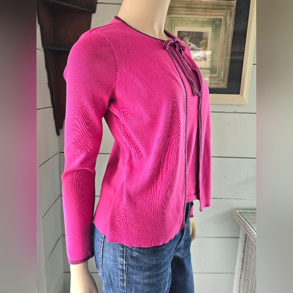 Emma James Pink Attached Cardigan Bow Tie Sweater Top Women's Petite Small - Picture 3 of 8